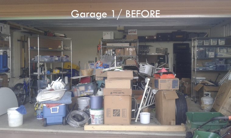 messy garage with personal and business items in it