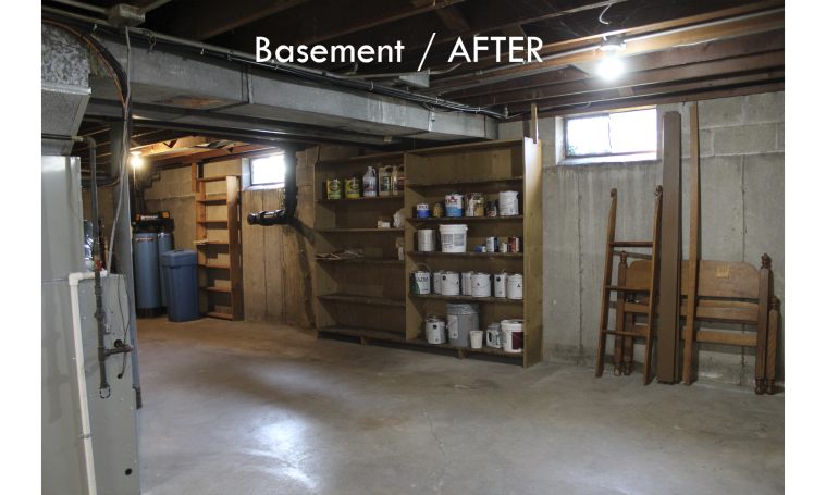 Basement with all the items sorted and removed except what stayed with the house.